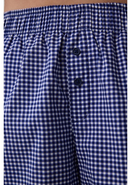 Blue Gingham Şort Lacivert Pijama Altı