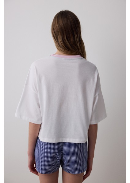 Blue Gingham Şort Lacivert Pijama Altı