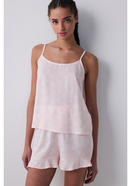 Tulips Şortlu Açık Pembe Pijama Takımı