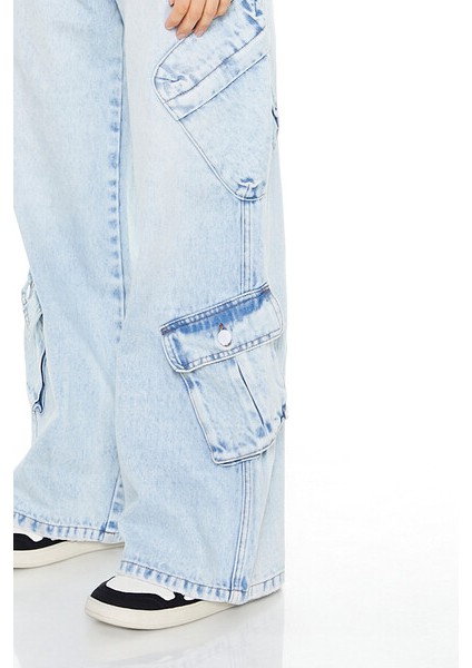 Mid-Rise Wide-Leg Kargo Jean Pantolon modelleri