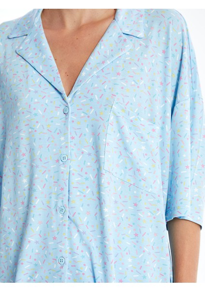 Yeni Sezon Gomlek Yaka Desenli Kadin Sortlu Pijama Takimi - S4H645Z8
