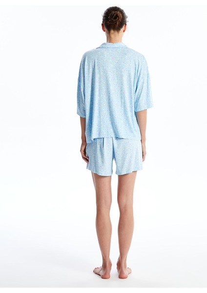 Yeni Sezon Gomlek Yaka Desenli Kadin Sortlu Pijama Takimi - S4H645Z8