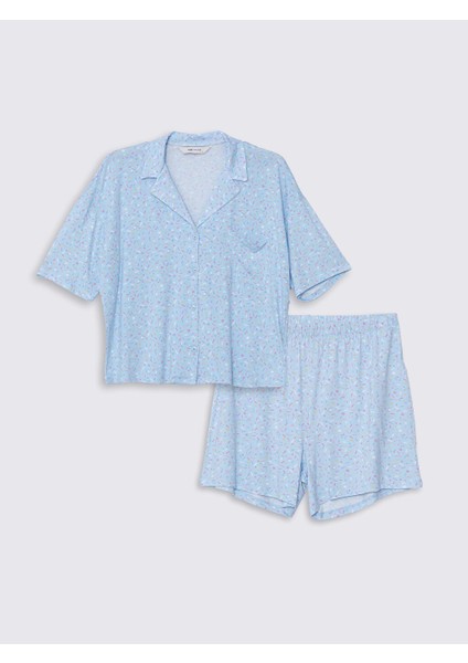 Yeni Sezon Gomlek Yaka Desenli Kadin Sortlu Pijama Takimi - S4H645Z8