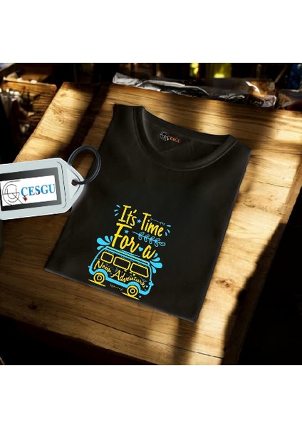 %100 Pamuk Oversize Geniş Kalıp Bisiklet Yaka Önkısmı Baskili Kısa Kollu Tişört