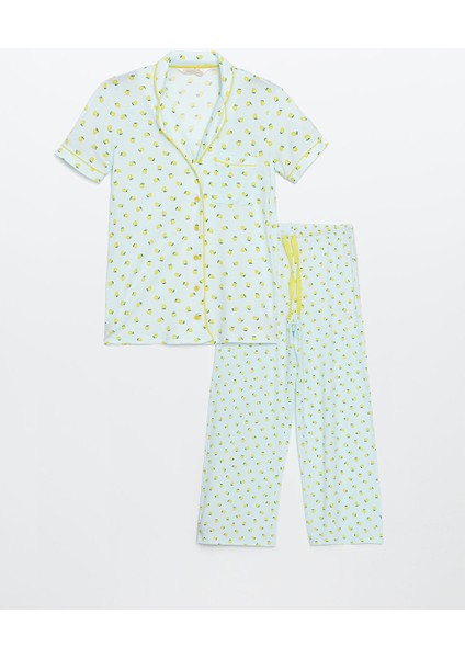 Yeni Sezon Gomlek Yaka Baskili Kadin Pijama Takimi - S5EP06Z8 indirimleri