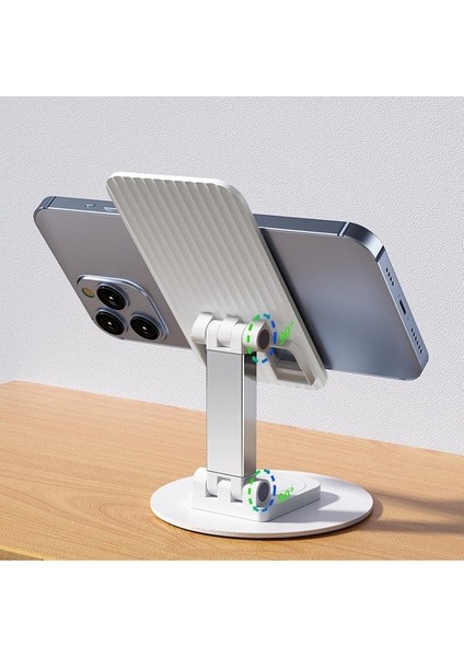 Masaüstü Tablet ve Telefon Tutucu Stand 3 Kademeli 360 Derece Döndürülebilir Uzunluk Ayarlı-Beyaz
