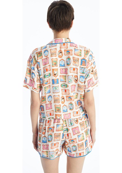 Yeni Sezon Gomlek Yaka Desenli Kadin Sortlu Pijama Takimi - S4H847Z8