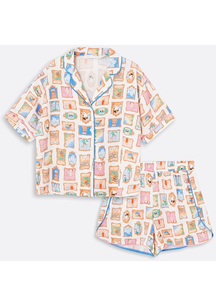 Yeni Sezon Gomlek Yaka Desenli Kadin Sortlu Pijama Takimi - S4H847Z8