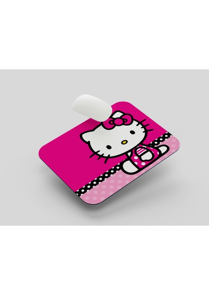 Hello Kitty Oturan Sevimli Ayıcıklı 22X18 Mousepad - Sevimli Mousepad
