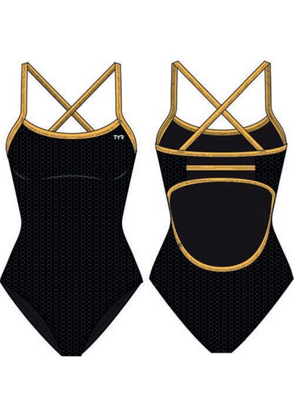 Durafast Elite® Tf Kız Çocuk Mayo - Hexa (Siyah/altın)