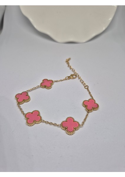 altın Renkli Minimal Yonca Çelik Bileklik