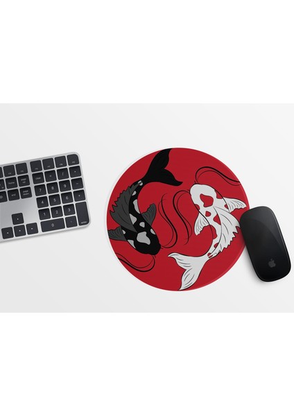 Japon Balığı Koi Mousepad Yuvarlak Mousepad - 20CM - Mousepad