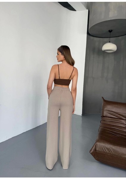 Osy Modal Yumuşak Dokulu Kumaş Nakış Işlemeli Rahat Bol Paça Eşofman Pantalon - Bej fiyatları