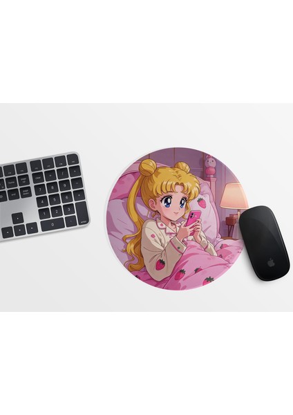 Ay Savaşçışı Sailor Moon Usagi Yuvarlak Mousepad - 20CM - Anime Mousepad