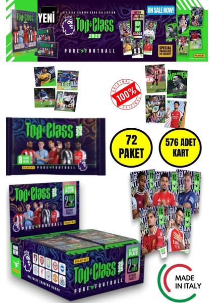 Panini Top Class 2025 Premier League Koleksiyon Futbolcu Kartları (72 Paket & 576 Adet Kart )