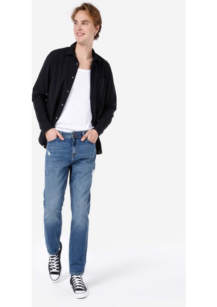 Regular Fit Orta Bel Daralan Paça Erkek Indigo Jean Pantolon