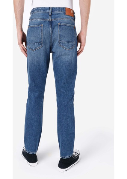 Regular Fit Orta Bel Daralan Paça Erkek Indigo Jean Pantolon fiyatları