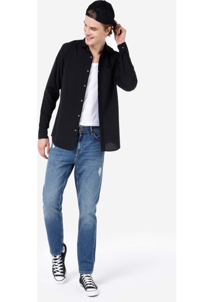 Regular Fit Orta Bel Daralan Paça Erkek Indigo Jean Pantolon modelleri