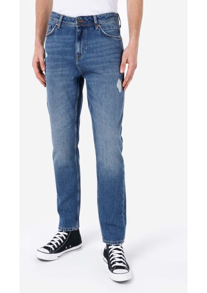 Regular Fit Orta Bel Daralan Paça Erkek Indigo Jean Pantolon fırsatları