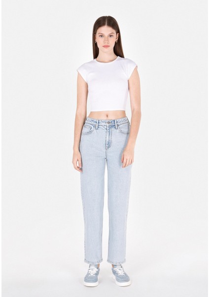 Straight Fit Yüksel Bel Düz Paça Kadın Indigo Jean Pantolon