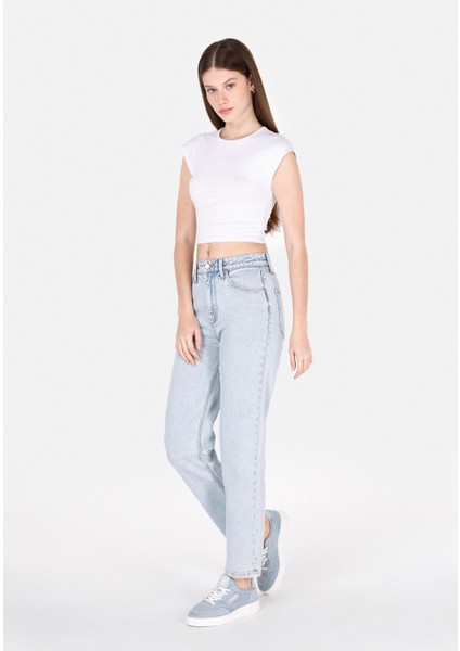 Straight Fit Yüksel Bel Düz Paça Kadın Indigo Jean Pantolon modelleri