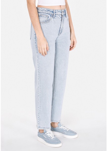 Straight Fit Yüksel Bel Düz Paça Kadın Indigo Jean Pantolon fırsatları