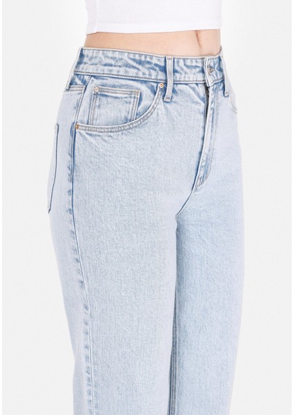 Straight Fit Yüksel Bel Düz Paça Kadın Indigo Jean Pantolon indirimleri