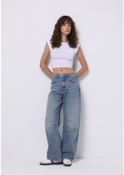 Baggy Fit Kadın Indigo Jean Pantolon