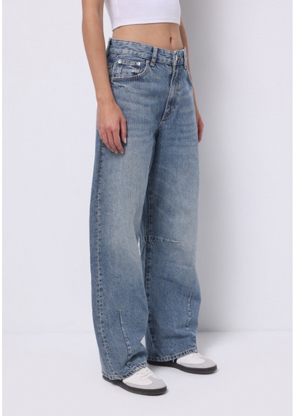 Baggy Fit Kadın Indigo Jean Pantolon fırsatları