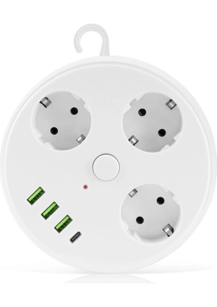 Vea 7in1 , Akım Korumalı Grup Priz, 3'lü, Anahtarlı, 3 Usb, 1 Type-C, 1.5 Metre Kablolu, Kablosu Toplanabilir Makaralı, 850 Derece Isıya Dayanıklı