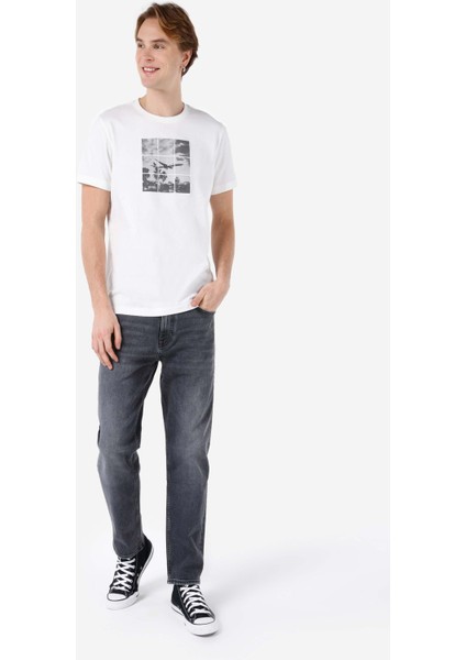 Loose Straight Fit Orta Bel Düz Paça Erkek Gri Jean Pantolon