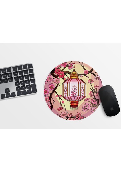 Japon Tarzı Pembe Sakura Yuvarlak Mousepad - 20CM - Anime Mousepad
