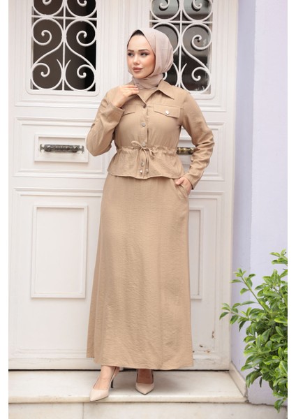 Ceketli Bisküvi Tesettür Elbise Ikili Takım 44651BS