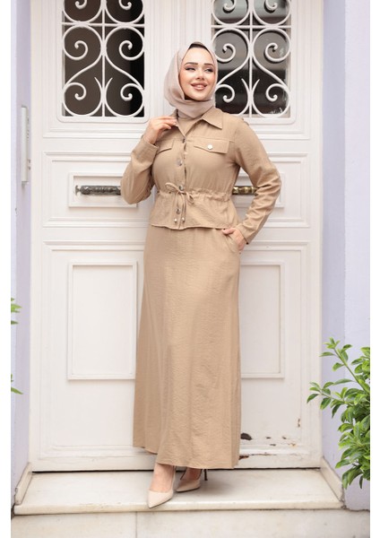 Ceketli Bisküvi Tesettür Elbise Ikili Takım 44651BS fiyatları