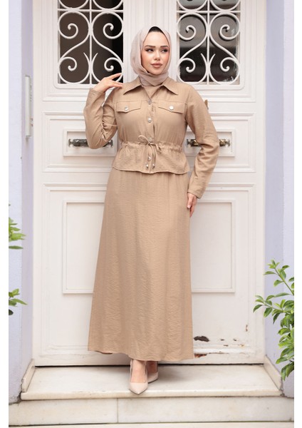Ceketli Bisküvi Tesettür Elbise Ikili Takım 44651BS modelleri