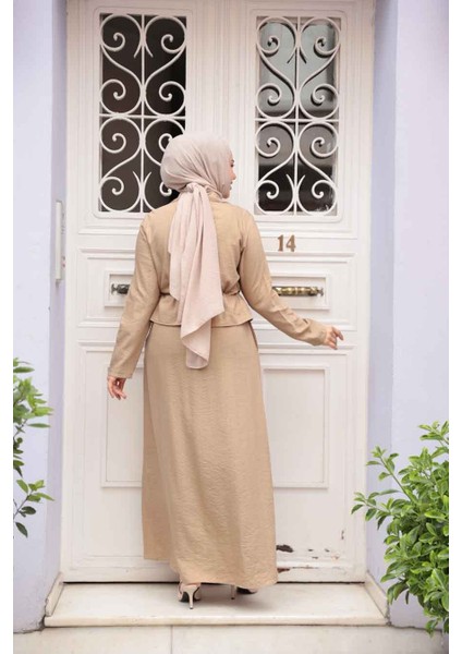 Ceketli Bisküvi Tesettür Elbise Ikili Takım 44651BS fırsatları