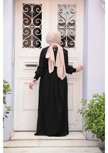 Kemerli Siyah Tesettür Elbise 23841S fırsatları