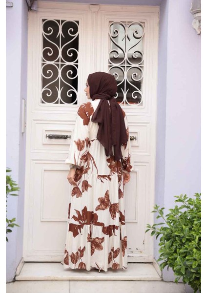 Desenli Taba Tesettür Elbise 24062TB fırsatları