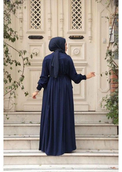 Kemerli Lacivert Tesettür Elbise 23841L fırsatları