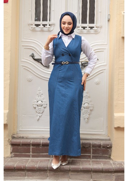 Kot Lacivert Tesettür Jile Elbise 7182L