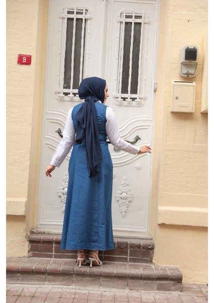 Kot Lacivert Tesettür Jile Elbise 7182L modelleri