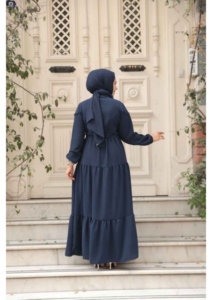 Kat Piliseli Lacivert Tesettür Elbise 10334L fırsatları