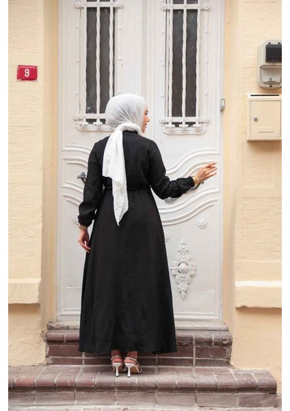 Düğmeli Siyah Tesettür Elbise 17131S modelleri