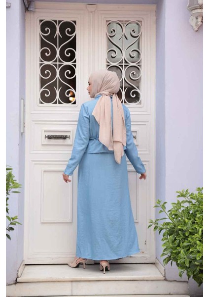 Ceketli Mavi Tesettür Elbise Ikili Takım 44651M fırsatları