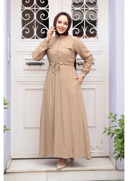 Düğmeli Bisküvi Tesettür Elbise 17131BS fiyatları