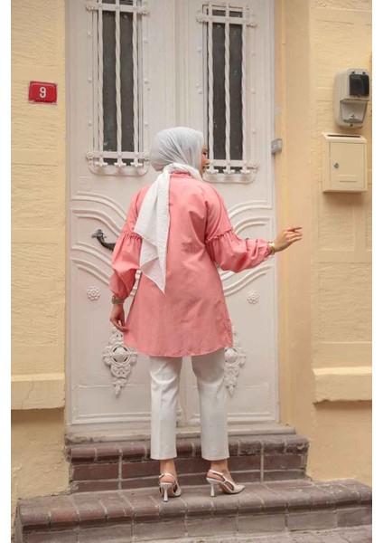 Nakış Desenli Somon Tesettür Tunik 40603SMN fırsatları