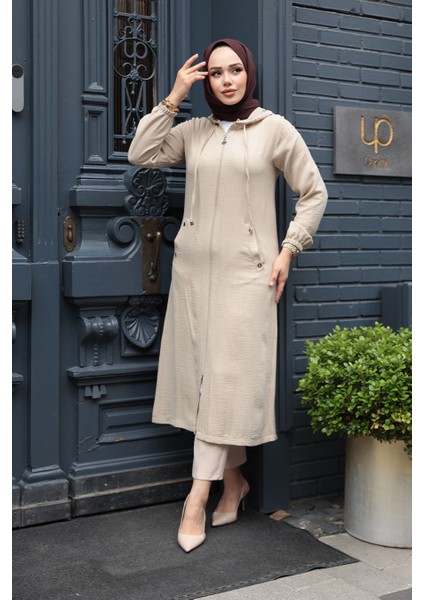 Kapşonlu Bej Tesettür Kap 539BEJ modelleri