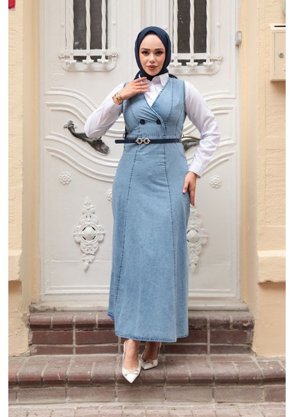 Kot Mavi Tesettür Jile Elbise 7182M fiyatları