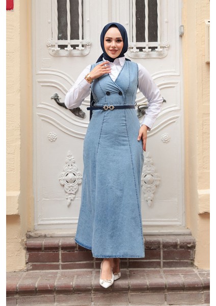 Kot Mavi Tesettür Jile Elbise 7182M modelleri