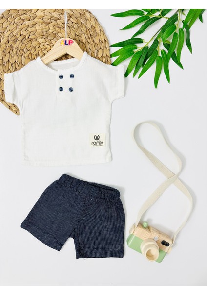 Bhutan Müslin Kumaş Düğme Detay Takım - Lacivert